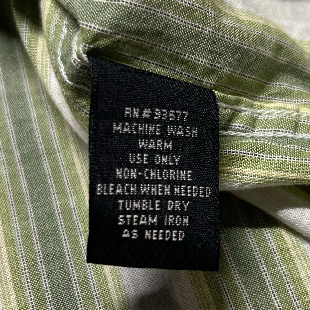Arizona‎ Mens Size L Green White Stripe Vintage Fit Short Sleeve Pearl Snaps